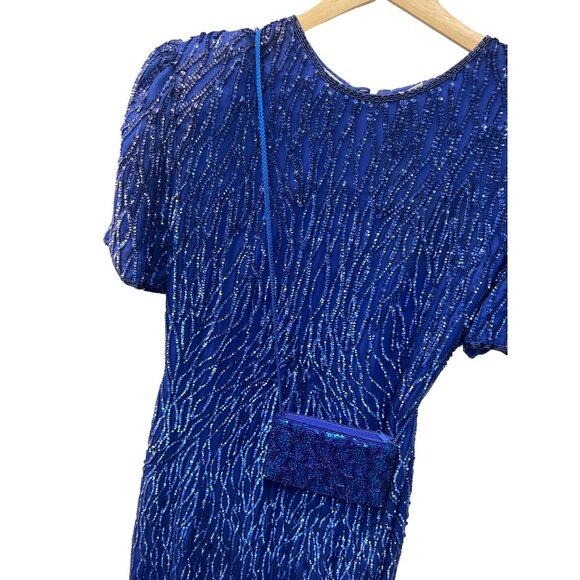 Laurence Kazar Dresses & Skirts - Laurence Kazar Vintage 80's Royal Blue Silk Sequin Cocktail Dress and Purse